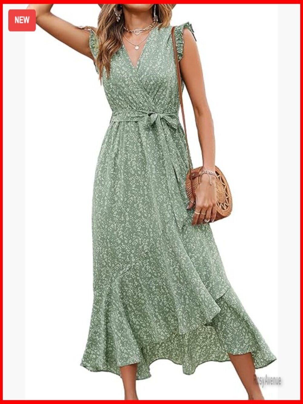 Maxi Dress with Ruffle Sleeves V Neck Wrap Formal Summer Wedding Guest
